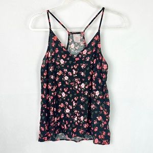 NOBO | 🌸🖤 Black Pink Floral PrintFaux Button-Up Halter Style Cami Tank Top